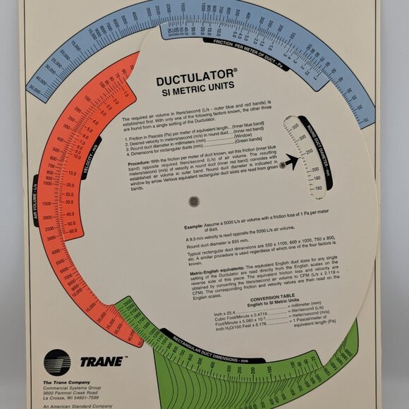 Ductulator Duct Sizing Tool / Slide Chart Graph - Includes Protective Sleeve - Picture 4 of 5
